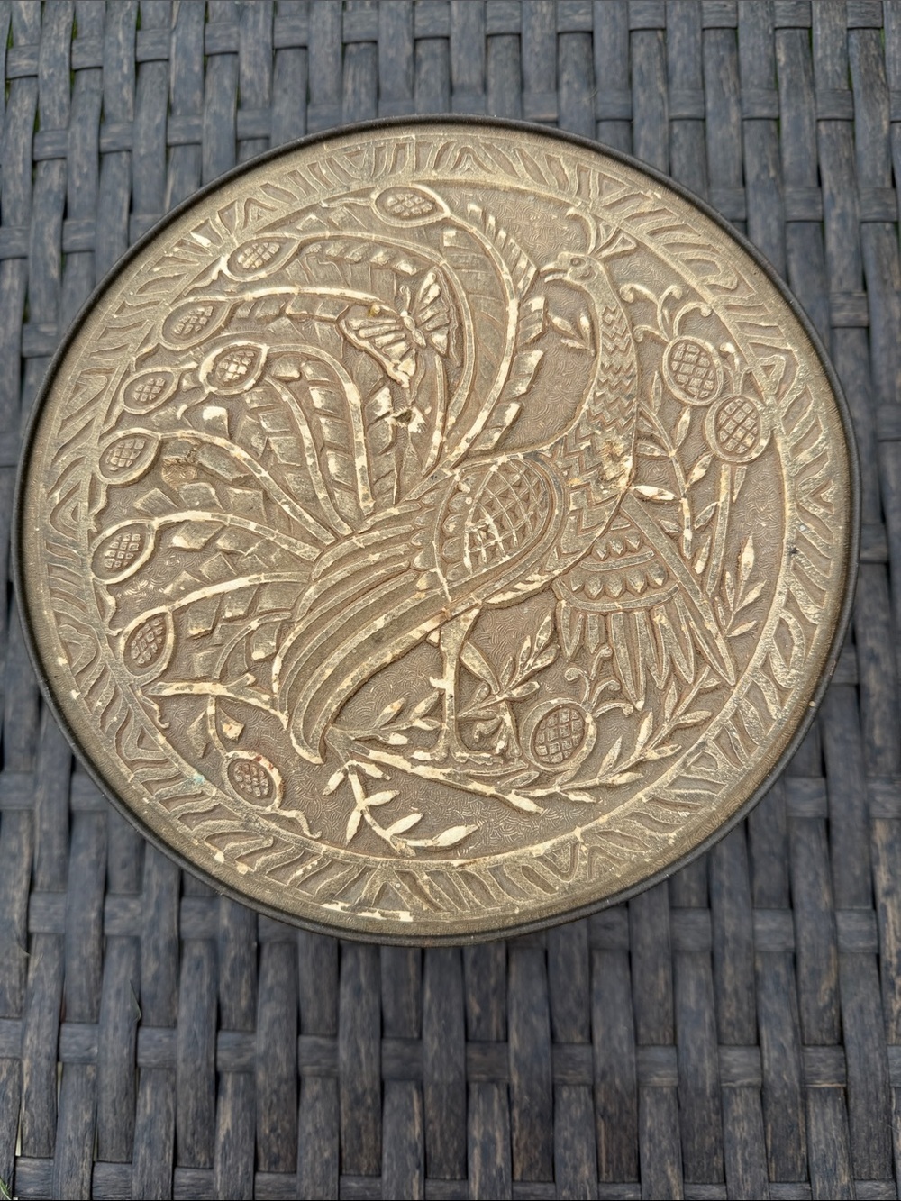 Vintage Smith Crafted Peacock Embossed Metal Storage Tin